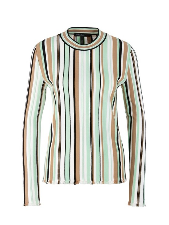 Marc Cain Sweaters - MARC CAIN Long-sleeved shirt, multicolored stripes Mint Green Brown Black Size M